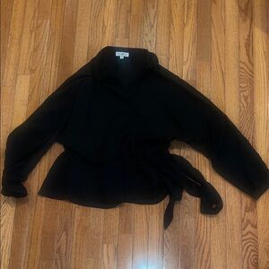 Chic Black Wrap Blouse with Tie Detail